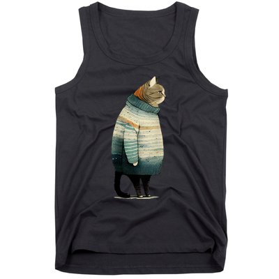 Cat Wearing A Sweater Funny Pet Fat Gray Cat In Sweater Tank Top