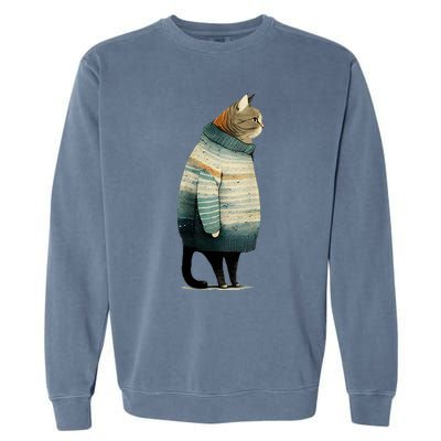 Cat Wearing A Sweater Funny Pet Fat Gray Cat In Sweater Garment-Dyed Sweatshirt