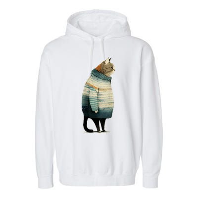 Cat Wearing A Sweater Funny Pet Fat Gray Cat In Sweater Garment-Dyed Fleece Hoodie