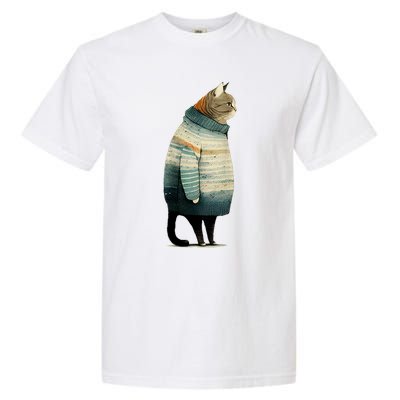 Cat Wearing A Sweater Funny Pet Fat Gray Cat In Sweater Garment-Dyed Heavyweight T-Shirt