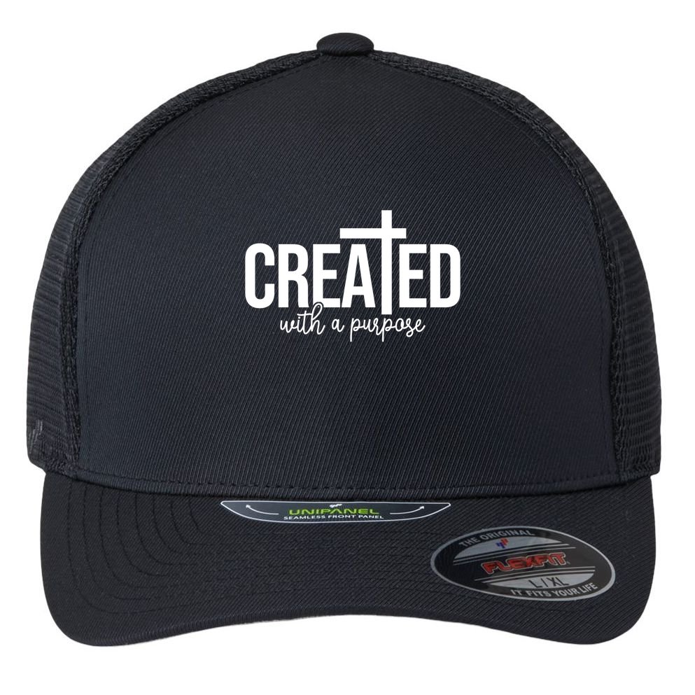 Created With A Purpose Christian Flexfit Unipanel Trucker Cap