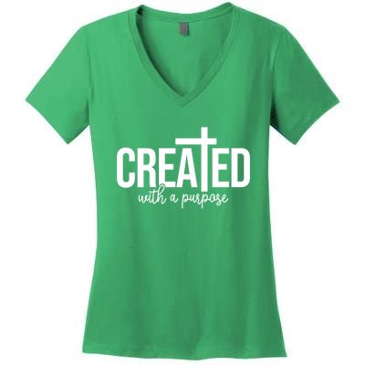 Created With A Purpose Christian Women's V-Neck T-Shirt