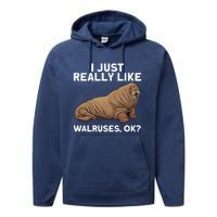 Cool Walrus Art For Pinniped Animal Walrus Lover Performance Fleece Hoodie