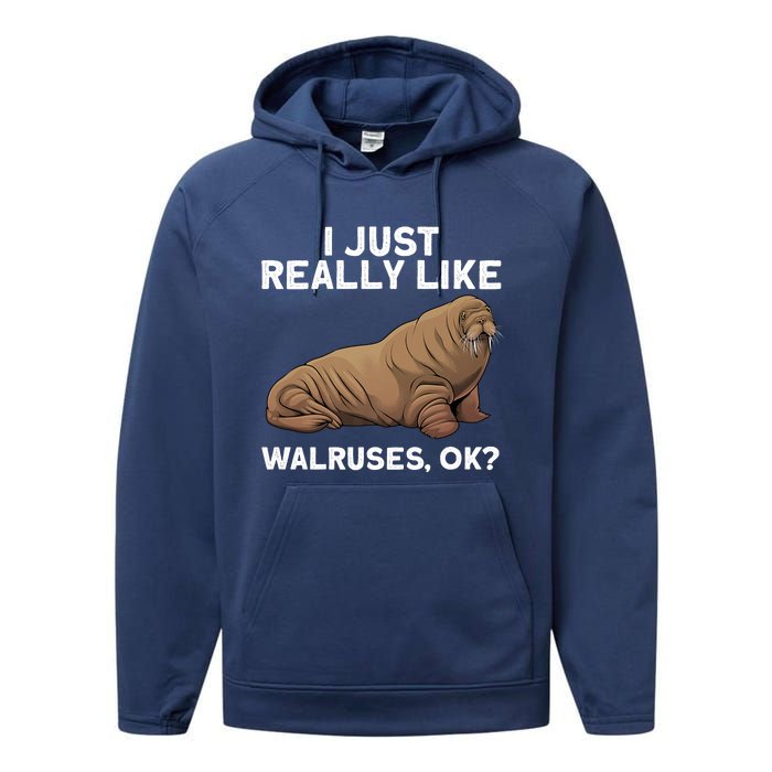 Cool Walrus Art For Pinniped Animal Walrus Lover Performance Fleece Hoodie