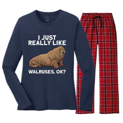 Cool Walrus Art For Pinniped Animal Walrus Lover Women's Long Sleeve Flannel Pajama Set 