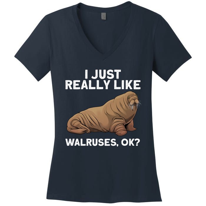 Cool Walrus Art For Pinniped Animal Walrus Lover Women's V-Neck T-Shirt