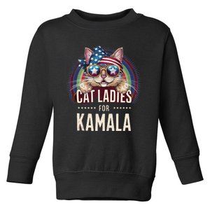 Cat With American Flag Bandana Cat Ladies For Kamala Rainbow Lgbt Toddler Sweatshirt