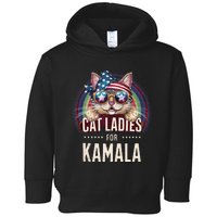 Cat With American Flag Bandana Cat Ladies For Kamala Rainbow Lgbt Toddler Hoodie