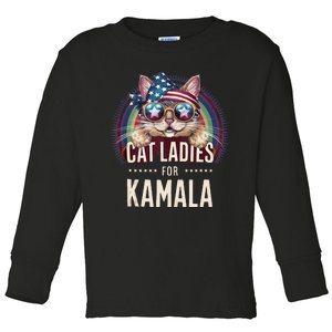 Cat With American Flag Bandana Cat Ladies For Kamala Rainbow Lgbt Toddler Long Sleeve Shirt