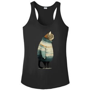 Cat Wearing A Sweater Funny Pet Fat Gray Cat In Sweater Ladies PosiCharge Competitor Racerback Tank