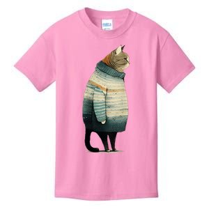 Cat Wearing A Sweater Funny Pet Fat Gray Cat In Sweater Kids T-Shirt