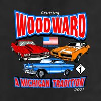 Cruising Woodward Ave M1 A Michigan Tradition 7 Panel Mesh Trucker Snapback Hat