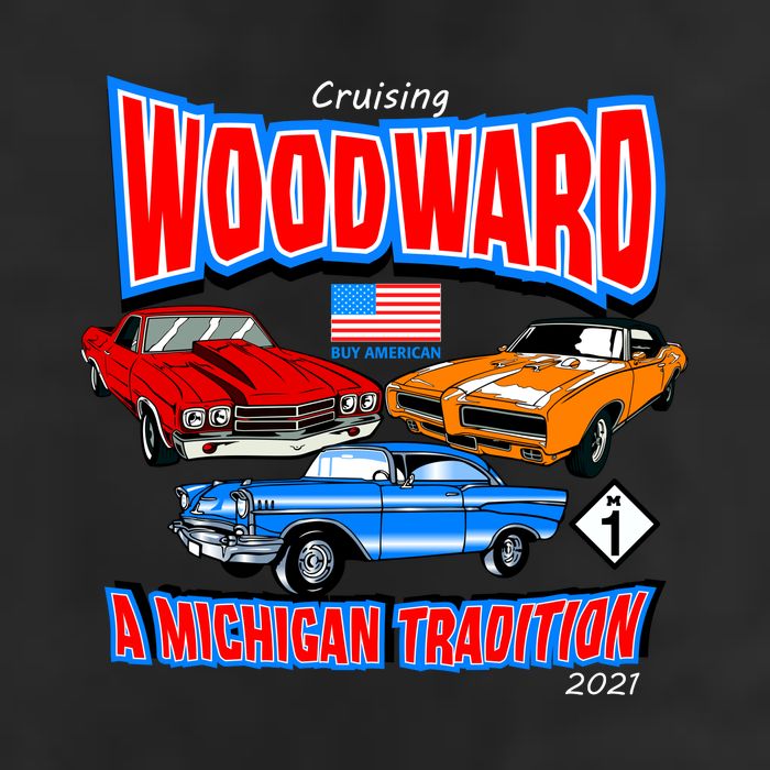 Cruising Woodward Ave M1 A Michigan Tradition 7 Panel Mesh Trucker Snapback Hat