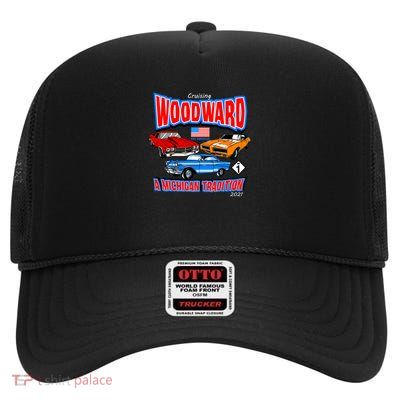 Cruising Woodward Ave M1 A Michigan Tradition High Crown Mesh Back Trucker Hat