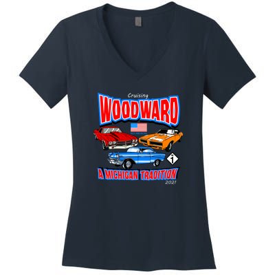 Cruising Woodward Ave M1 A Michigan Tradition Women's V-Neck T-Shirt