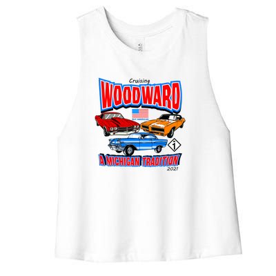 Cruising Woodward Ave M1 A Michigan Tradition Women's Racerback Cropped Tank