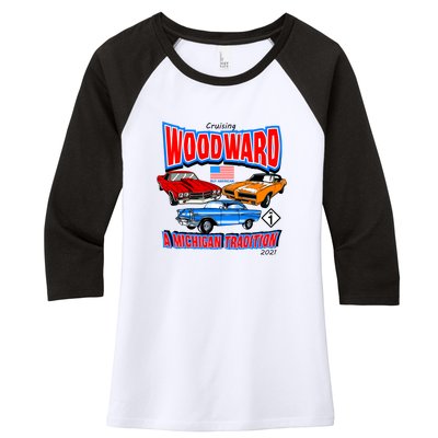 Cruising Woodward Ave M1 A Michigan Tradition Women's Tri-Blend 3/4-Sleeve Raglan Shirt