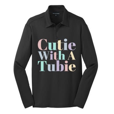 Cutie With A Tubie Feeding Tube Gift Silk Touch Performance Long Sleeve Polo