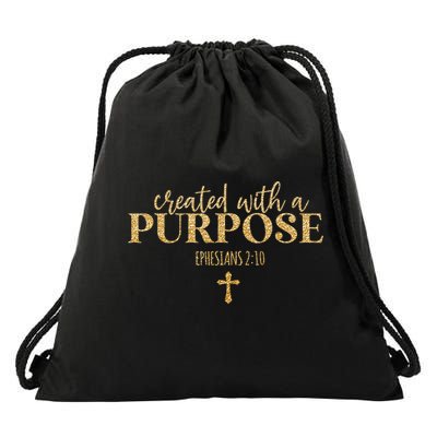 Created With A Purpose, Christian, Bible Verse, Jesus Drawstring Bag
