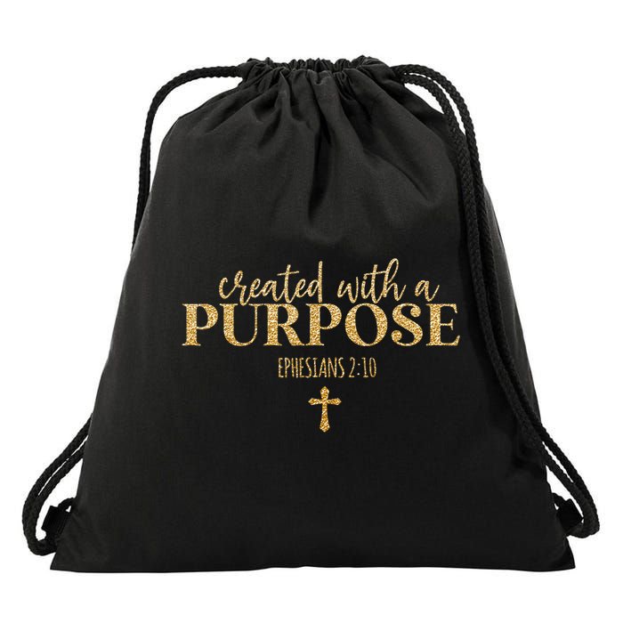Created With A Purpose, Christian, Bible Verse, Jesus Drawstring Bag