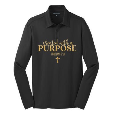 Created With A Purpose, Christian, Bible Verse, Jesus Silk Touch Performance Long Sleeve Polo