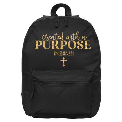 Created With A Purpose, Christian, Bible Verse, Jesus 16 in Basic Backpack