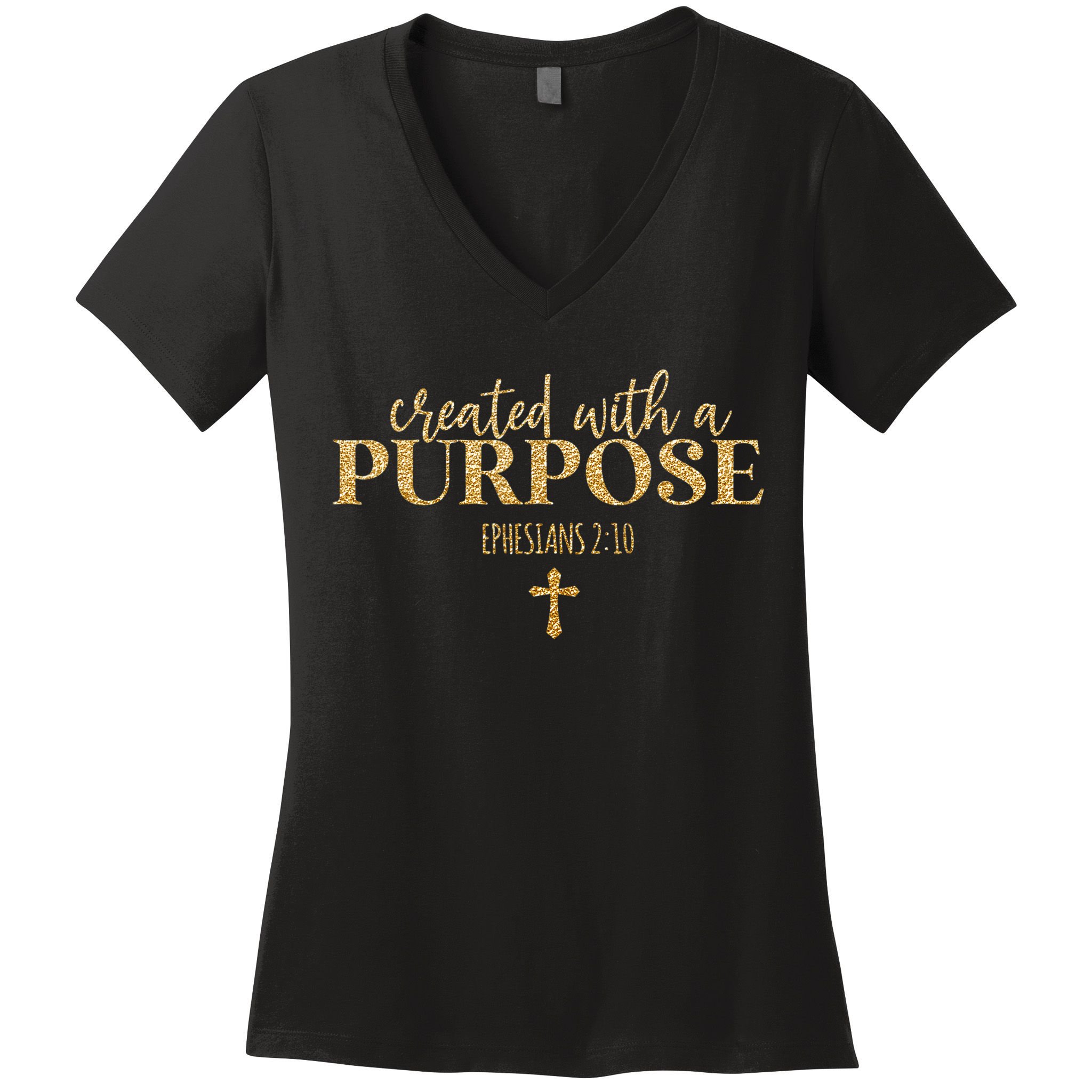 Created With A Purpose, Christian, Bible Verse, Jesus Women's V-Neck T-Shirt