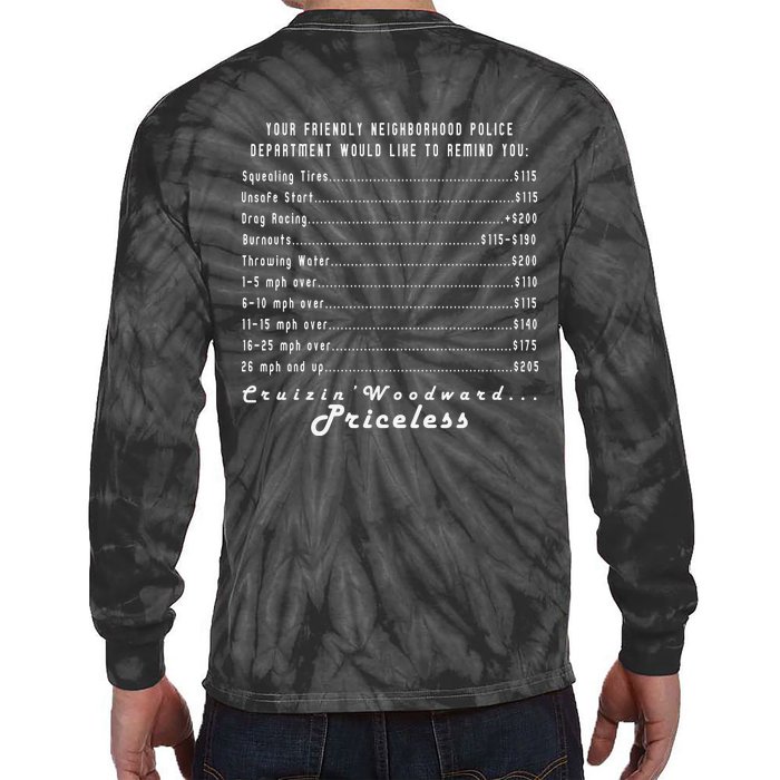 Cruizin' Woodward Ave M1 Priceless Funny Police Front & Back Tie-Dye Long Sleeve Shirt