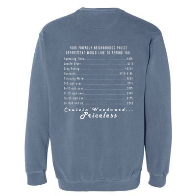 Cruizin' Woodward Ave M1 Priceless Funny Police Front & Back Garment-Dyed Sweatshirt