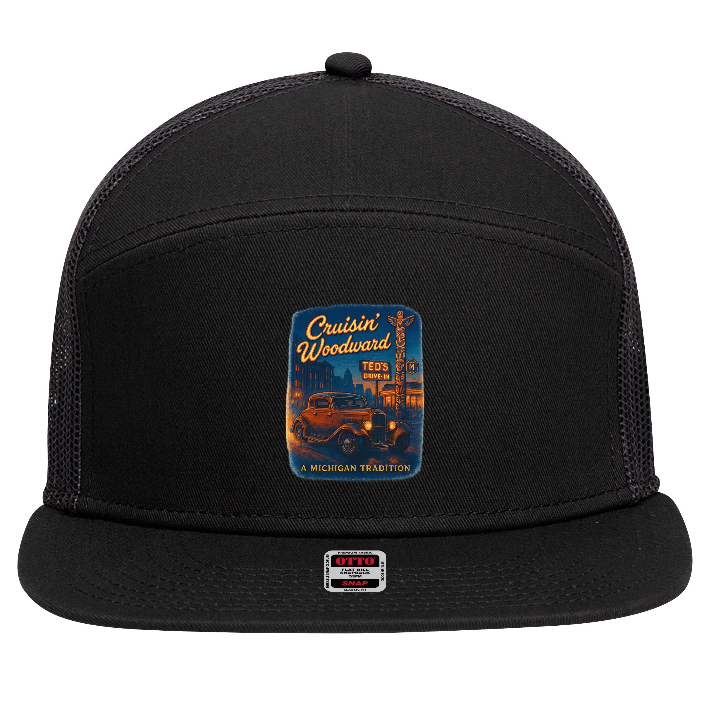 Crusin' Woodwaard A Michigan Tradition Totem Pole Teds 7 Panel Mesh Trucker Snapback Hat