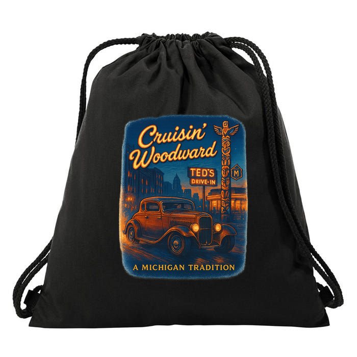 Crusin' Woodwaard A Michigan Tradition Totem Pole Teds Drawstring Bag