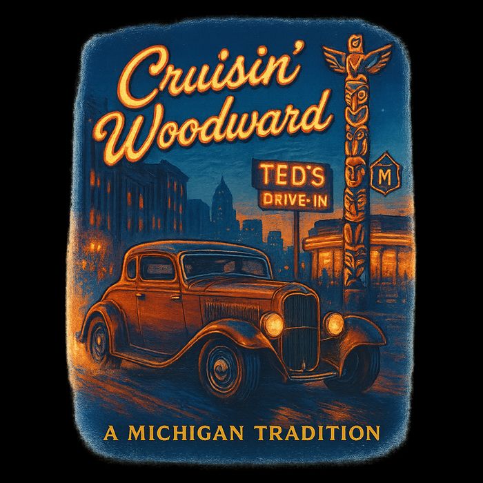 Crusin' Woodwaard A Michigan Tradition Totem Pole Teds Drawstring Bag