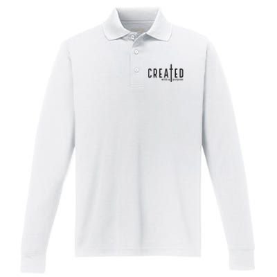 Created With A Purpose Jesus God Christian Faith Easter Day Performance Long Sleeve Polo