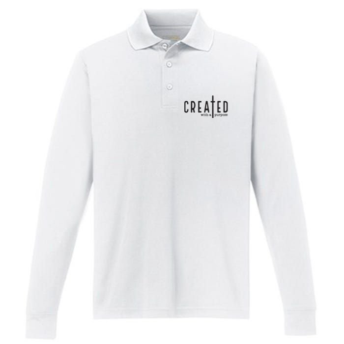 Created With A Purpose Jesus God Christian Faith Easter Day Performance Long Sleeve Polo