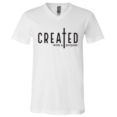 Created With A Purpose Jesus God Christian Faith Easter Day V-Neck T-Shirt