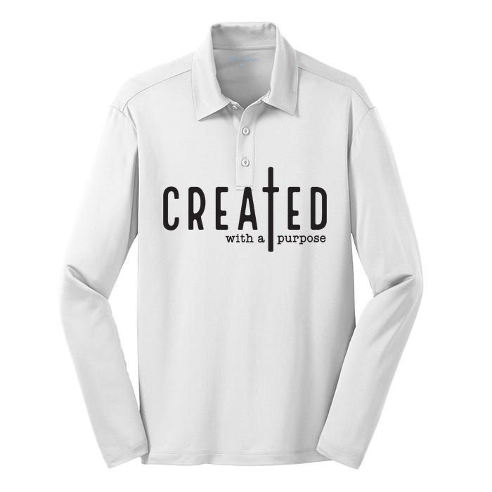 Created With A Purpose Jesus God Christian Faith Easter Day Silk Touch Performance Long Sleeve Polo