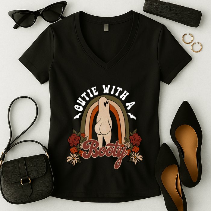 Cutie With A Booty Funny Halloween Fall Women's V-Neck T-Shirt