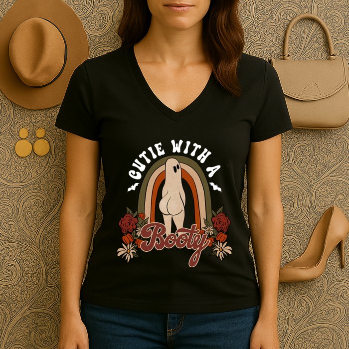 Cutie With A Booty Funny Halloween Fall Women's V-Neck T-Shirt