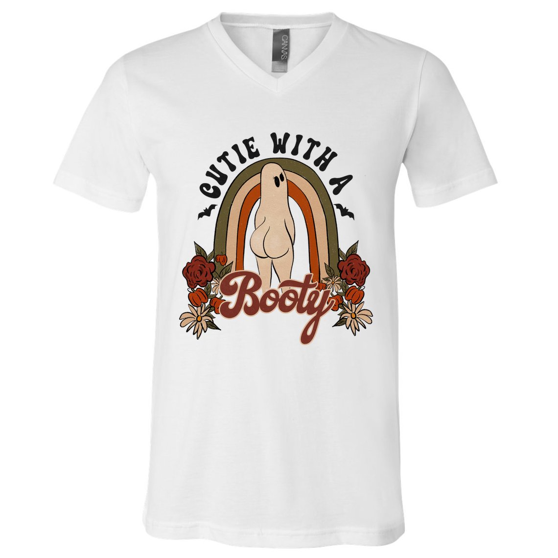 Cutie With A Booty Funny Halloween Ghost V-Neck T-Shirt