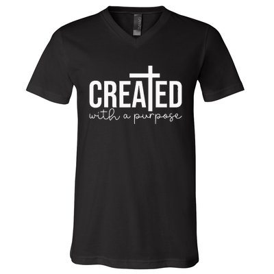 Created With A Purpose Christian Teacher V-Neck T-Shirt