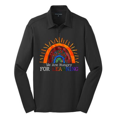 Cute We Are Hungry For Learning Back To School Silk Touch Performance Long Sleeve Polo