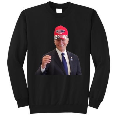 Cap Wear A Trump Hat Funny Joe Biden Dons Trump 2024 Gift Tall Sweatshirt