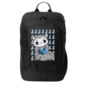 Cute Wolf And Blue Ribbon For Diabetes Awareness Gift City Backpack