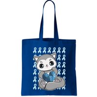 Cute Wolf And Blue Ribbon For Diabetes Awareness Gift Tote Bag