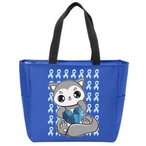 Cute Wolf And Blue Ribbon For Diabetes Awareness Gift Zip Tote Bag