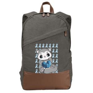 Cute Wolf And Blue Ribbon For Diabetes Awareness Gift Cotton Canvas Backpack