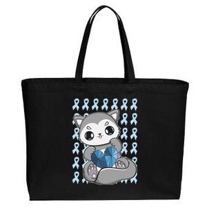 Cute Wolf And Blue Ribbon For Diabetes Awareness Gift Cotton Canvas Jumbo Tote