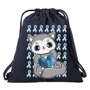 Cute Wolf And Blue Ribbon For Diabetes Awareness Gift Drawstring Bag