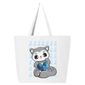 Cute Wolf And Blue Ribbon For Diabetes Awareness Gift 25L Jumbo Tote