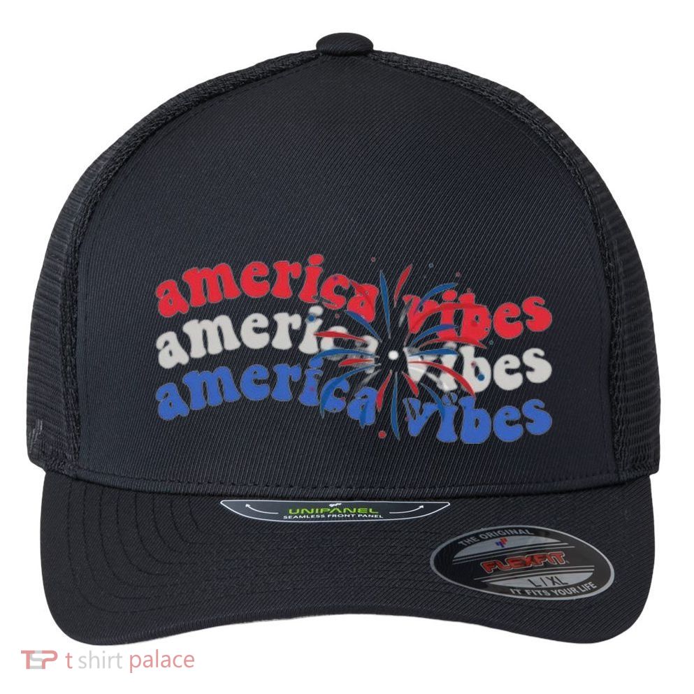 Cool Wavy America Vibes Fireworks Flexfit Unipanel Trucker Cap